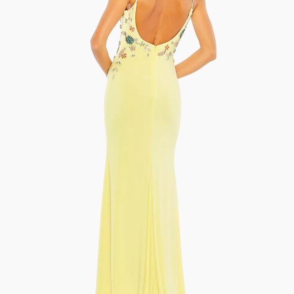 Elegant Yellow Floral Evening Gown - Picture 2 of 3